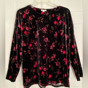 J Jill velour black with floral design.